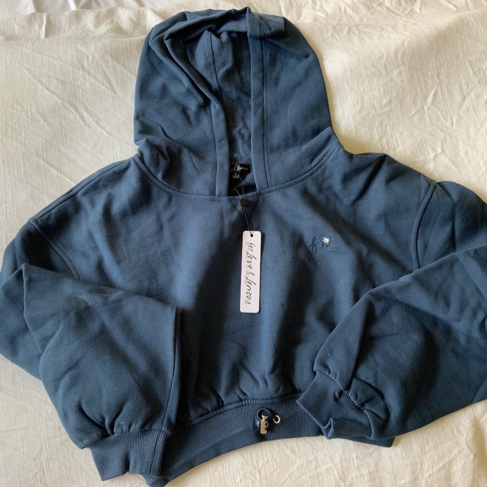 For Love And Lemons Josie cropped navy hoodie